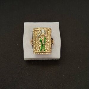 Gold and Green Rectangular Women Jewelry Ring